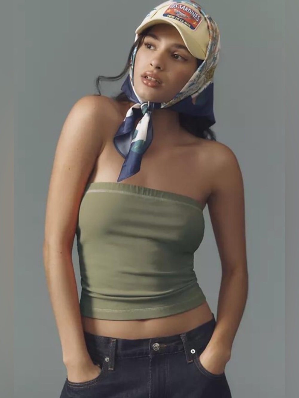 Pilcro Olive Green Strapless Tube Top